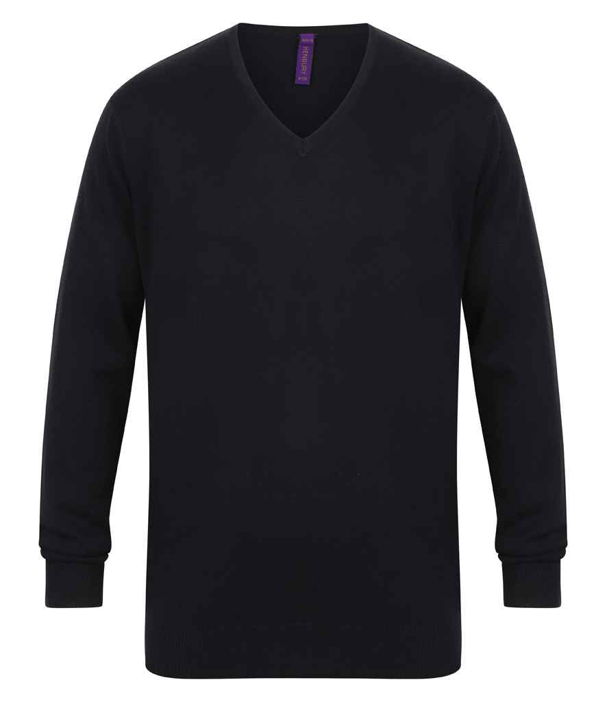 Henbury Cotwm Ysgafn Cotwm V Neck Siwmper