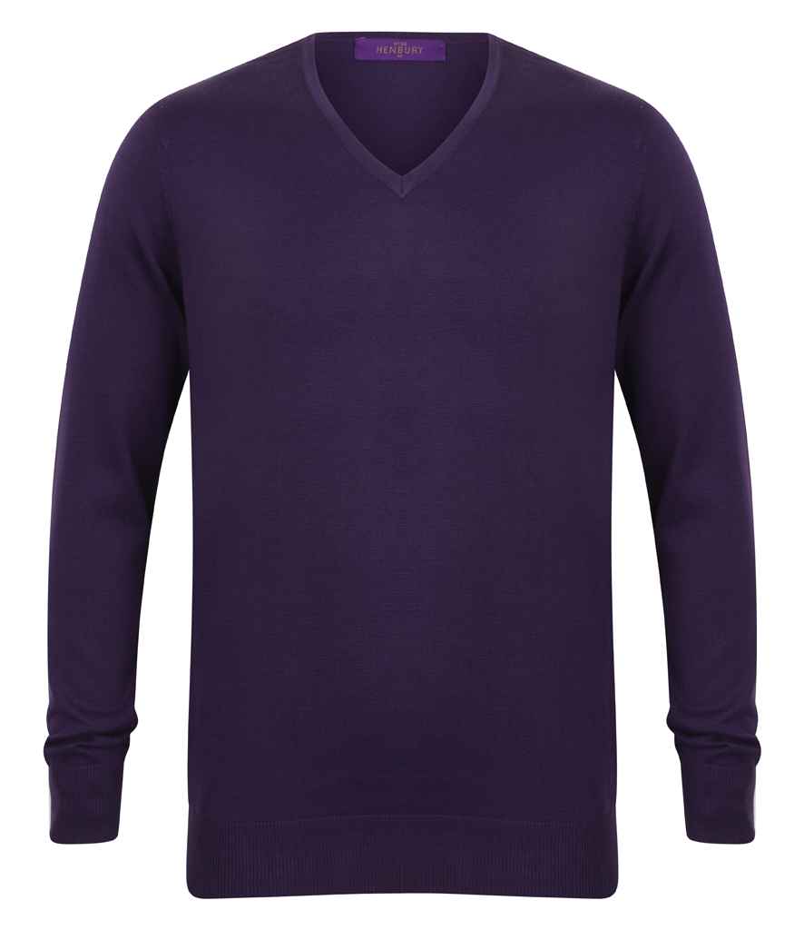 Henbury Cotwm Ysgafn Cotwm V Neck Siwmper