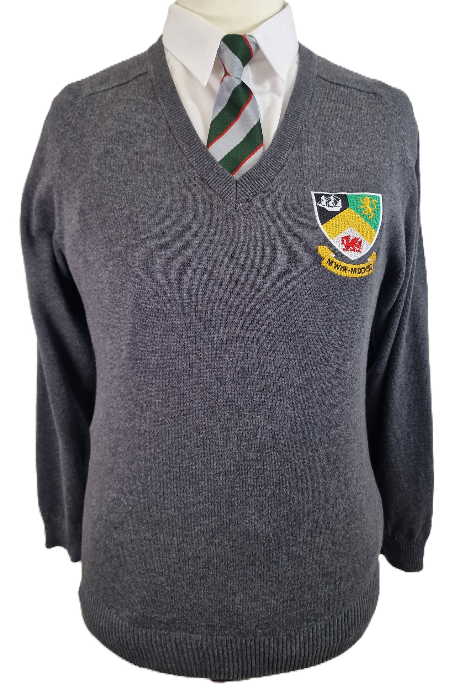 Ysgol Uwchradd Caergybi - Grey V Neck Jumper - Years 10 & 11