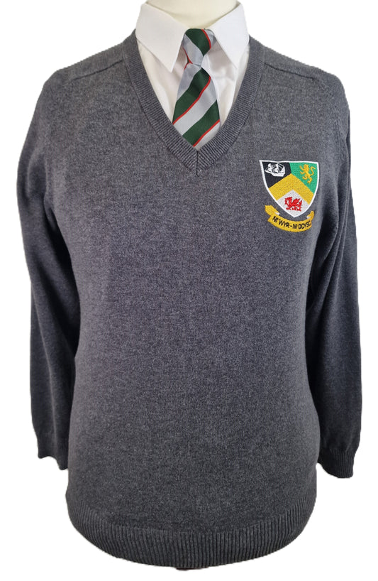 Ysgol Uwchradd Caergybi - Grey V Neck Jumper - Years 10 & 11
