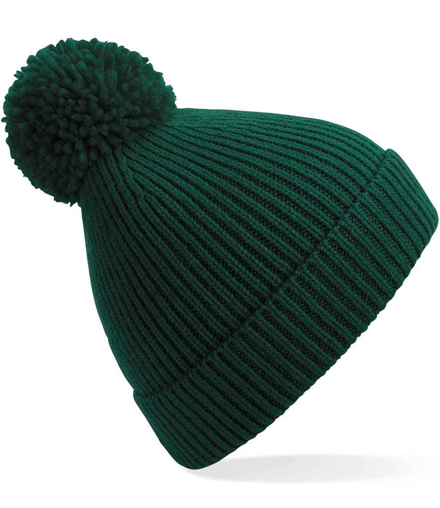 Wedi'i beiriannu Beechfield Gweu Rhesog Pom Pom Beanie