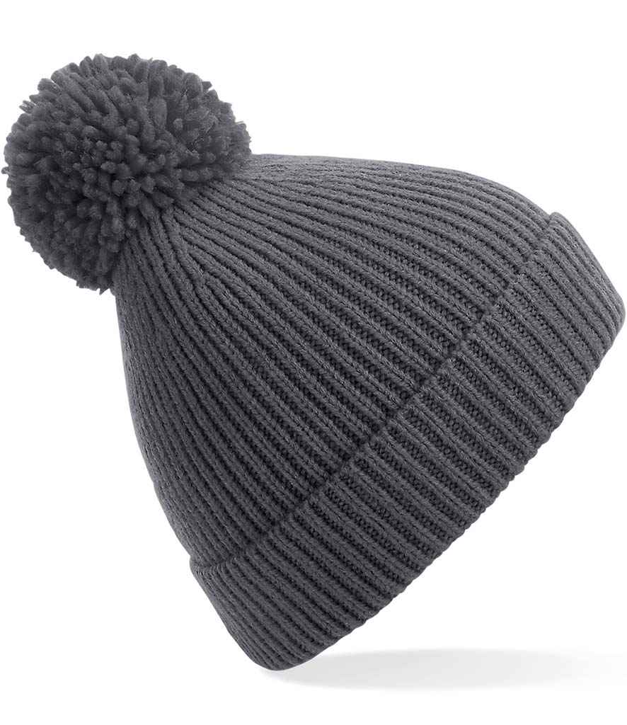 Wedi'i beiriannu Beechfield Gweu Rhesog Pom Pom Beanie