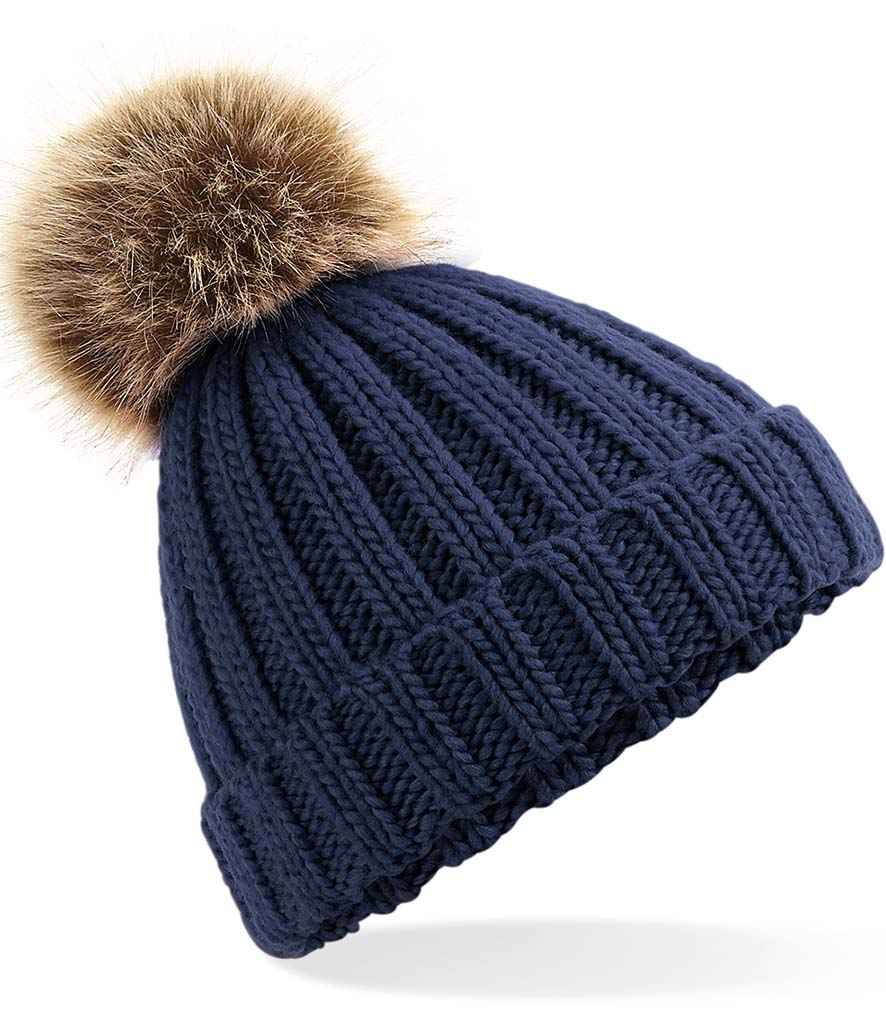 Beechfield Junior Faux Fur Pom Pom Chunky Beanie