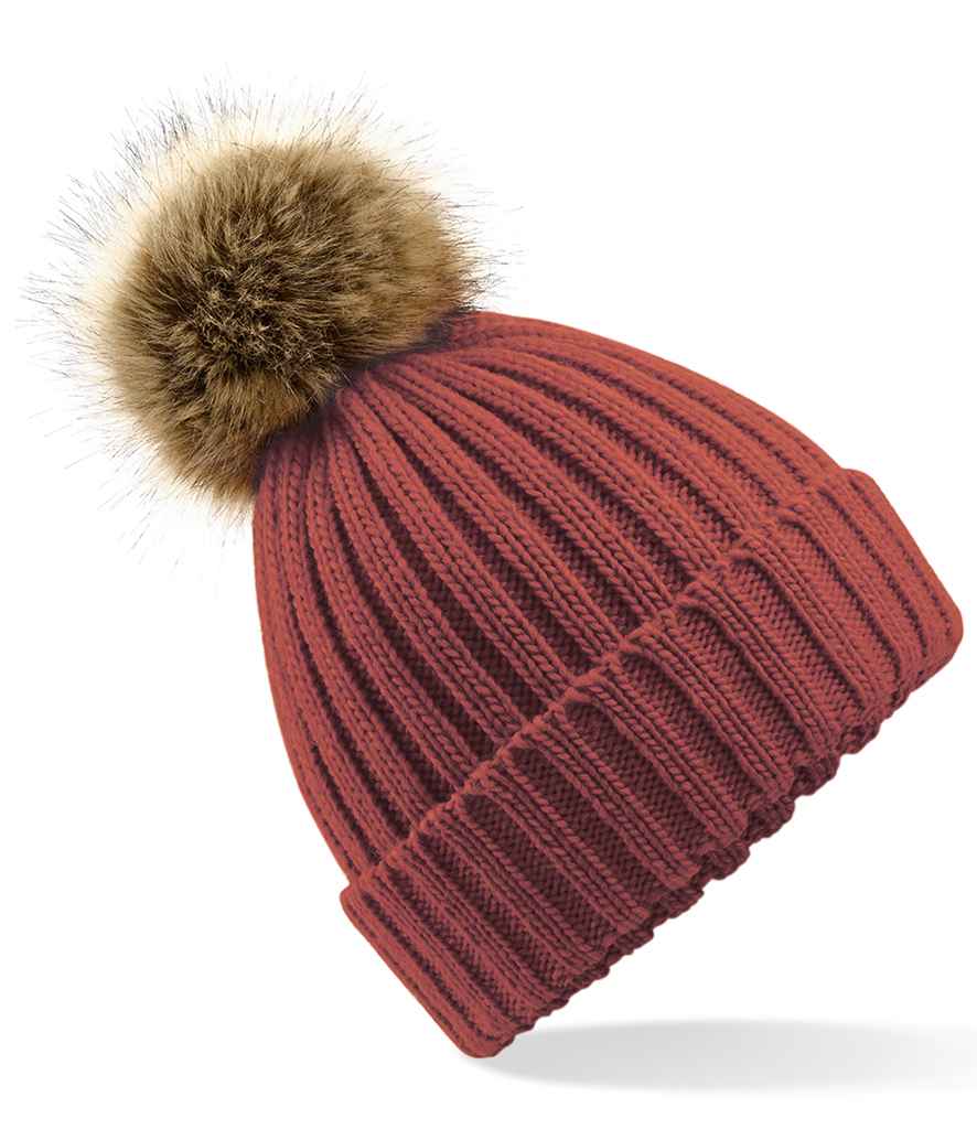 Beechfield Faux Fur Pop Pom Chunky Beanie