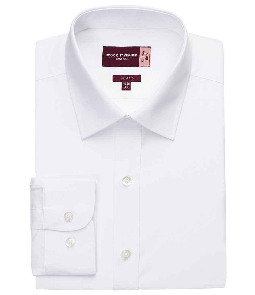 Brook Taverner Alba Llawes Hir Slim Fit Poplin Crys