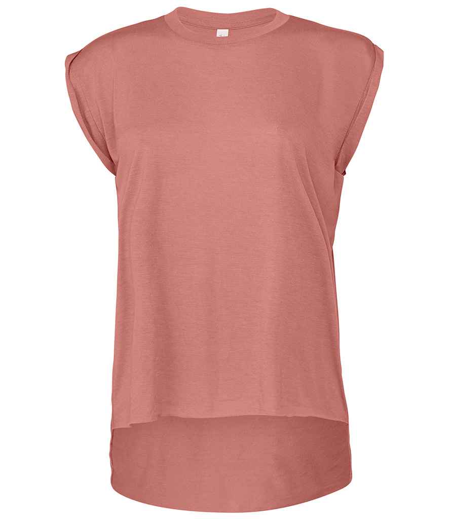 Bella Ladies Flowy Rolled Cuff Muscle T-Shirt