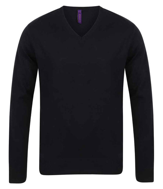 Henbury Cotwm Ysgafn Cotwm V Neck Siwmper