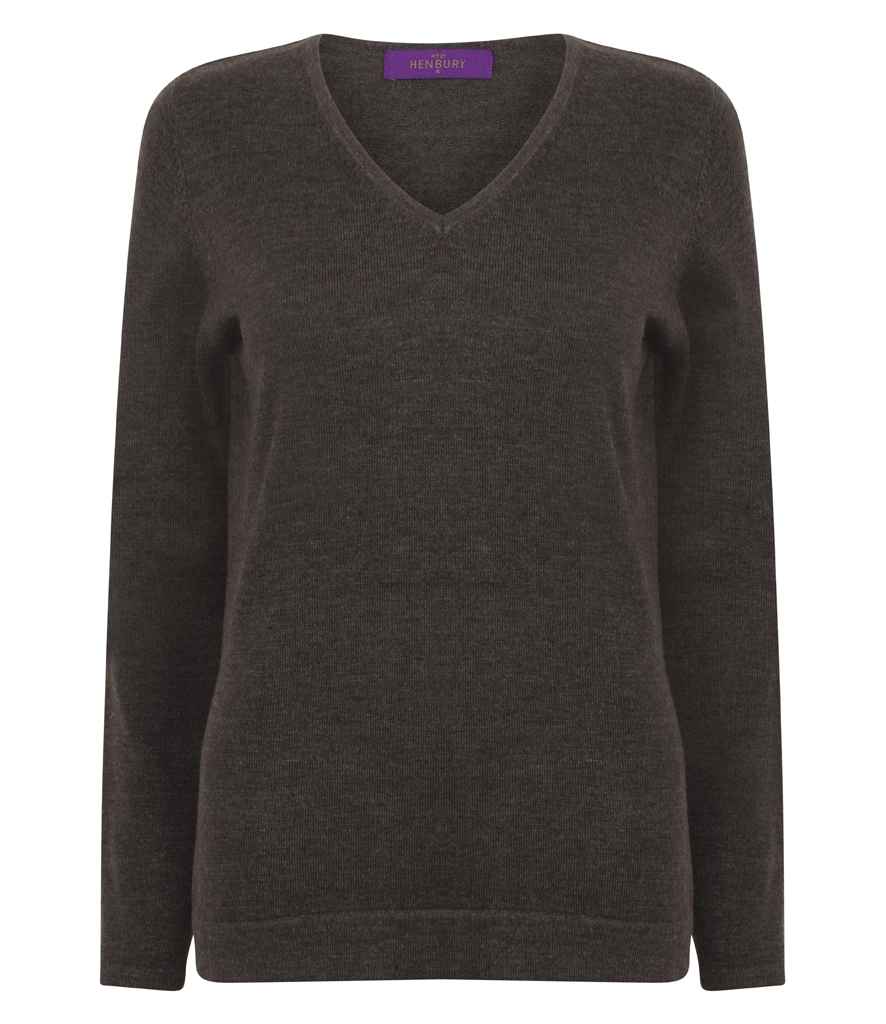 Henbury Ladies Lightweight Cotton Acrylig V Neck siwmper