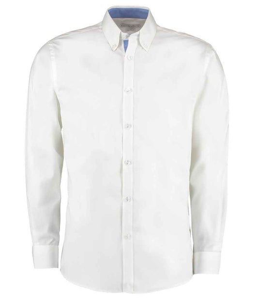 Kustom Kit Premium Long Sleeve Contrast Tailored Oxford Shirt