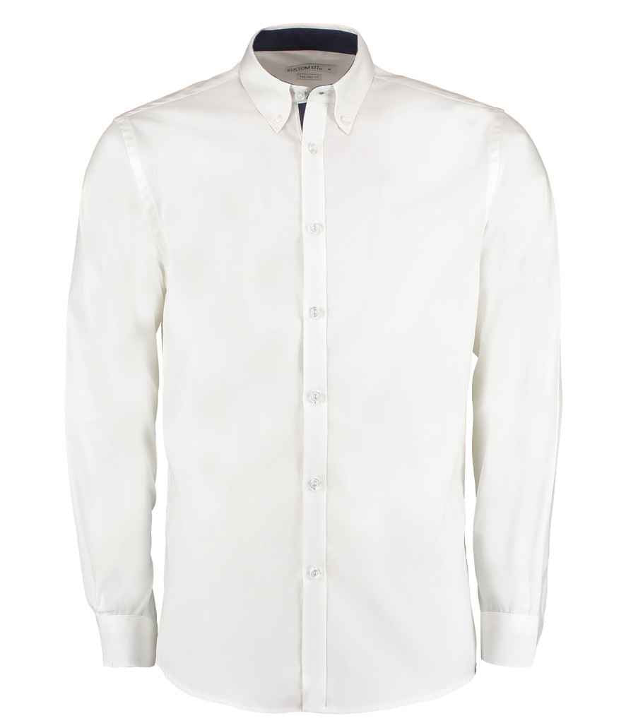 Kustom Kit Premium Long Sleeve Contrast Tailored Oxford Shirt