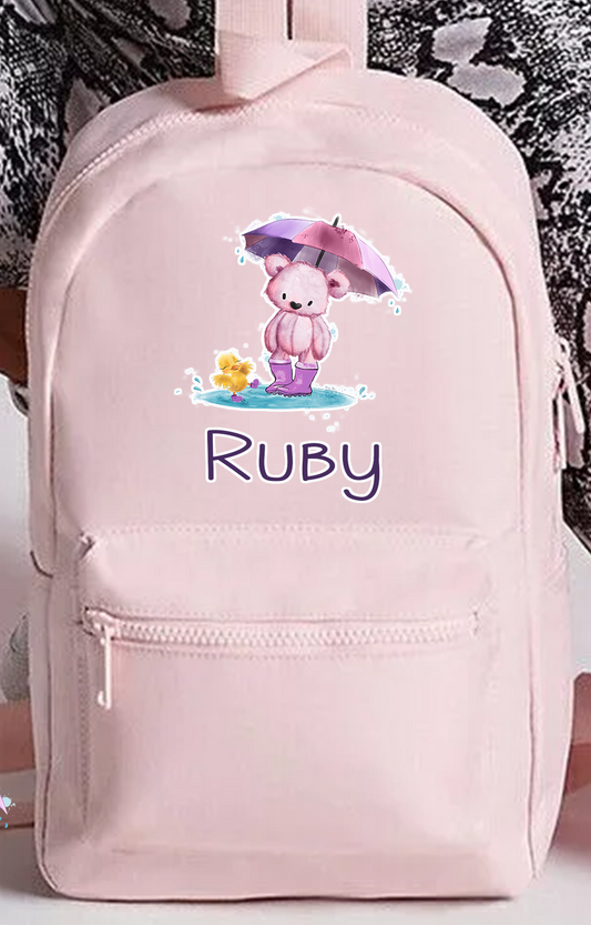 Pink Rain Bear Backpack